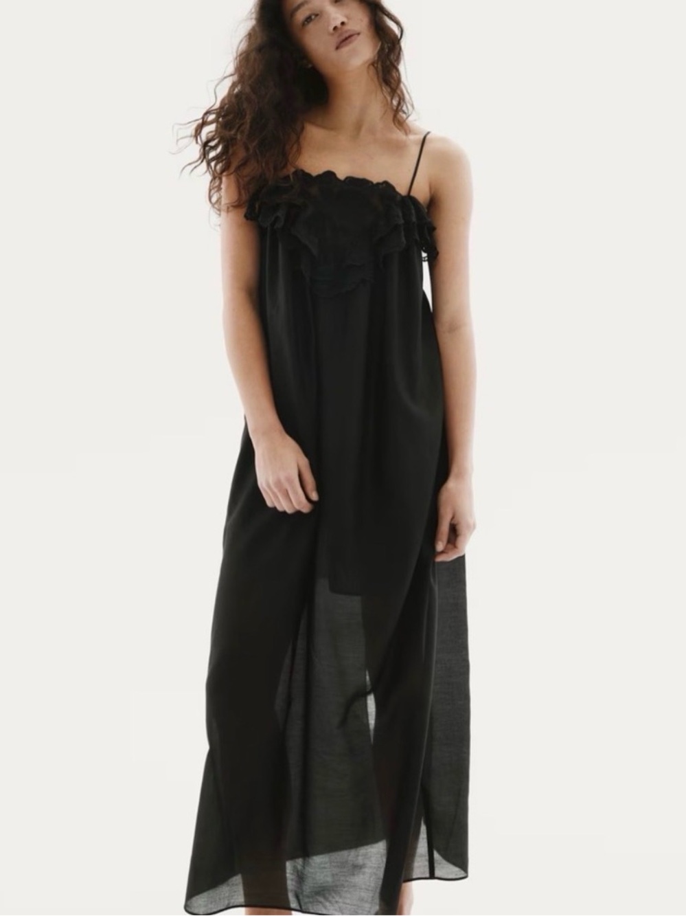 H&M Black Lace Trimmed Maxi Dress M